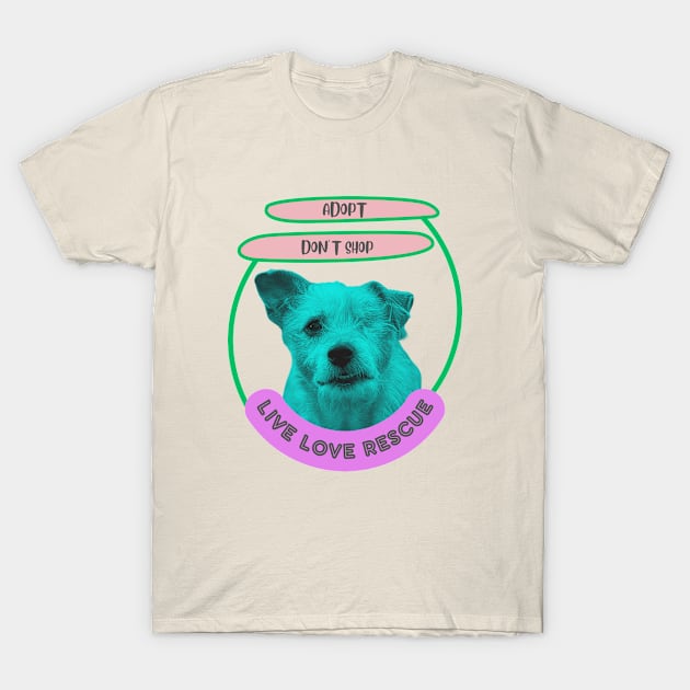 Rescue, adopt don't shop, oney eyed rescue dog T-Shirt by happygreen